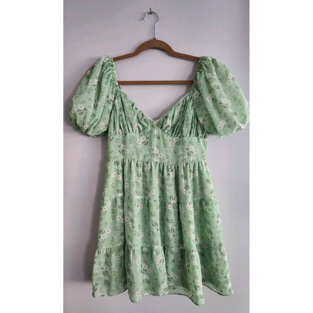 Princess Polly Emery Daisy Print Mini Dress Green Size 6